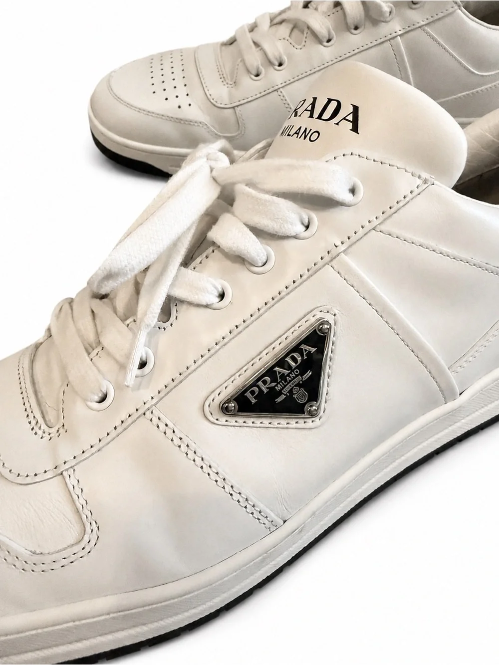 Prada Downtown White Black Leather Sneakers Men’s US 12